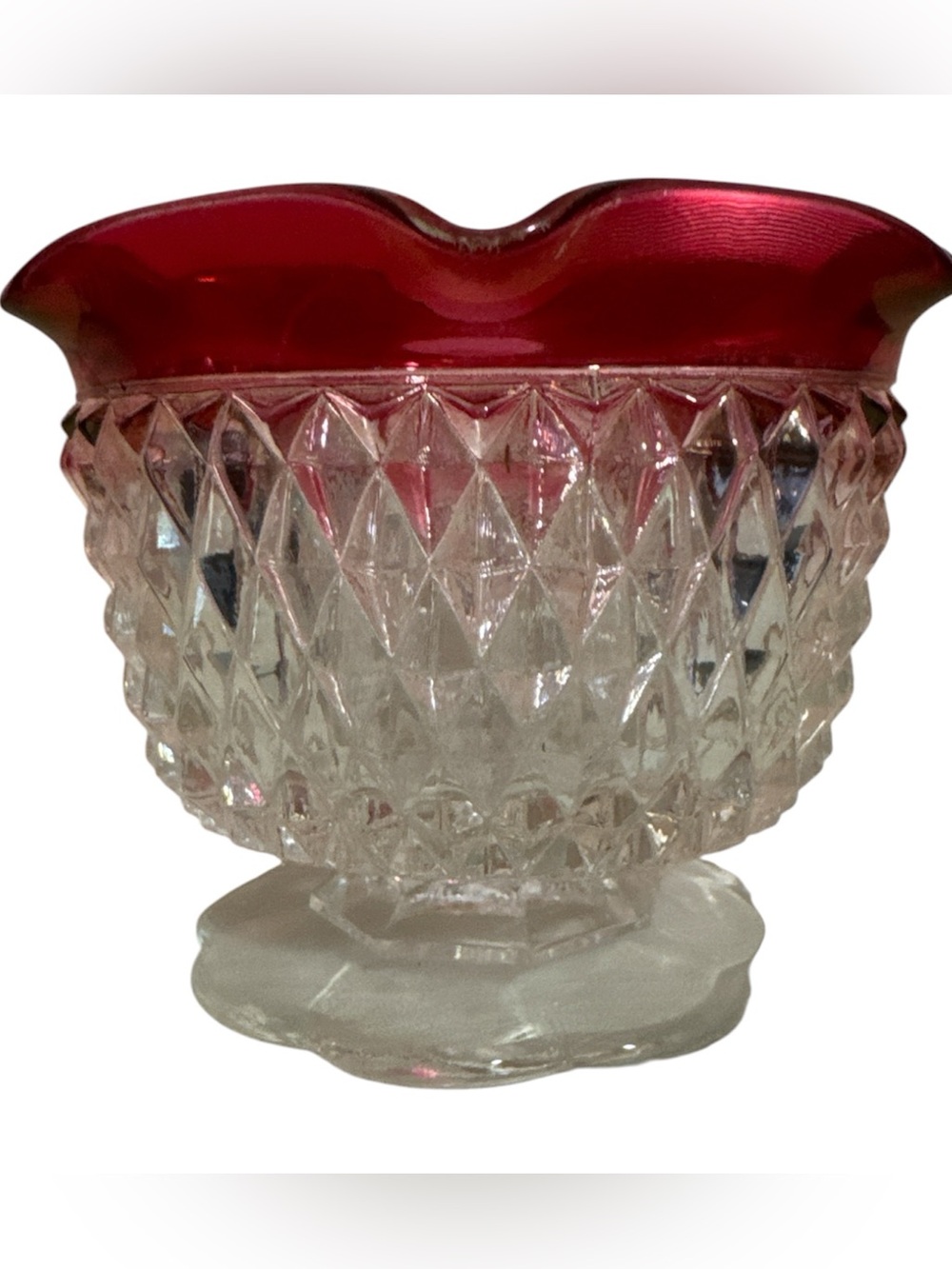 Vintage Ruby Flash Diamond Cut Glass Taper Holder